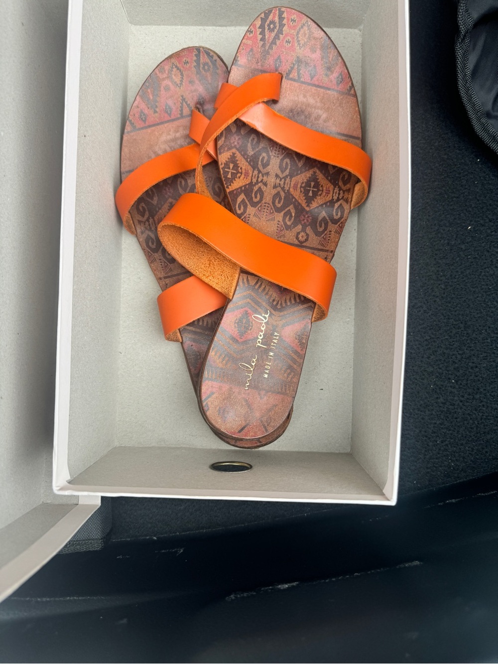 Women's Orange Strappy Slide Sandals